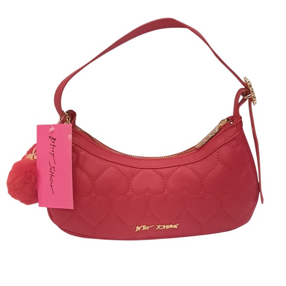 Betsey Johnson Red Flap Shoulder Bag Gold Accents With Side Heart Tassel - Picture 1 of 9